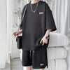 Men's Sports Suit Korean High Street Fashion T-shirt Shorts Two-piece Set Men Retro Neck Top Designer Clothes Men