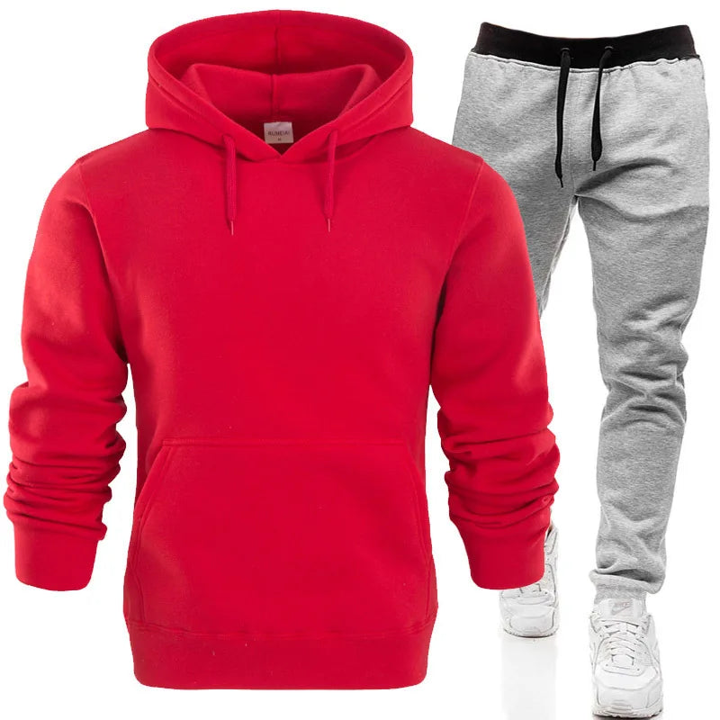 Hoodie Sets Men Fashion Fleece Red Hoodies Black Brand Pants Casual Jogger Suit Tracksuit Sweatshirt Woman Pullover