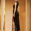 Fantoye Sexy Hollow Out High Slit Lace Women Maxi Dress Black See Through Evening Dress Female Autumn New Elegant Party Clubwear