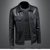 Minglu Spring Autumn Faux Leather Men's Jackets High Quality Solid Color Turn Down Collar Zipper Male Overcoats Luxury Man Coats