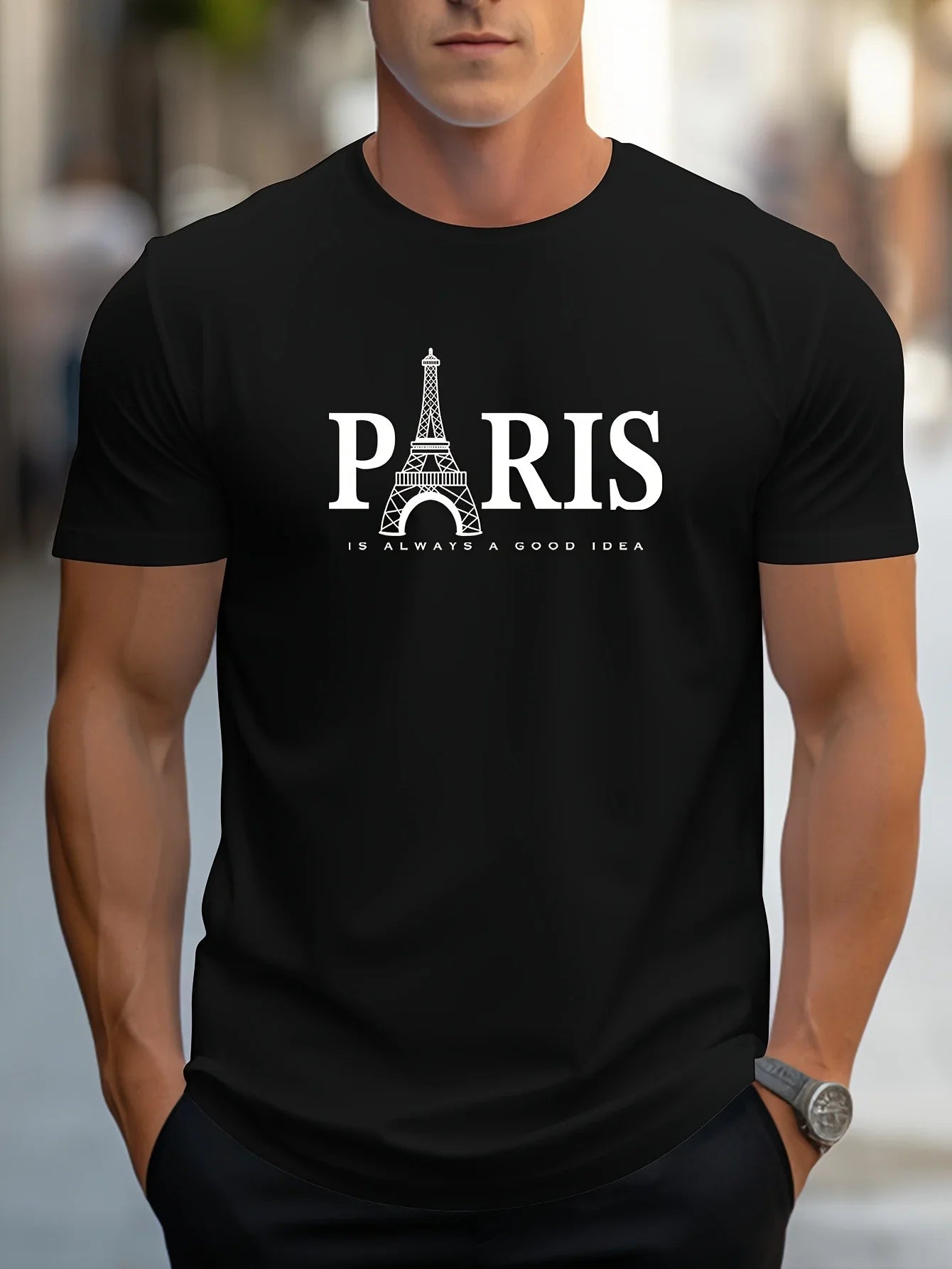 Men's 100% pure cotton summer loose size PARIS letter pattern print casual comfortable round neck short sleeved T-shirt top