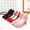 Spring Women Pumps Flock Sweet Thick High Heels Ankle Strap Female Platform Classic Round Toe Dress Cute Shoes Ladies Footwear