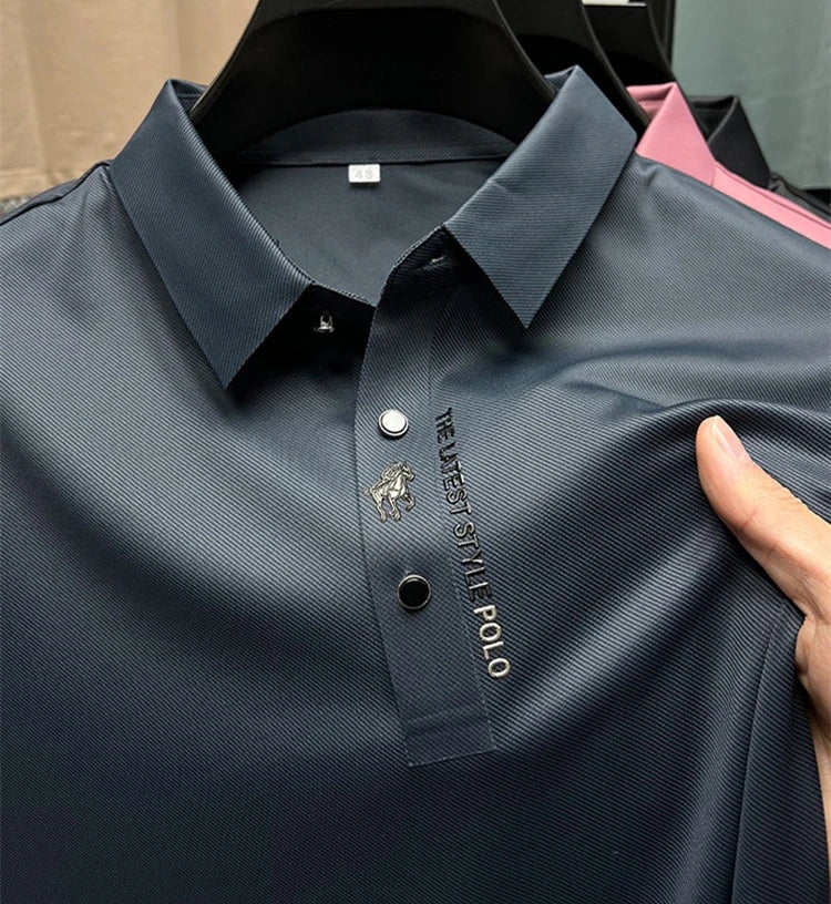 High end brand printed polo shirt men's short sleeved summer new fashion business casual seamless ice silk breathable T-shirt