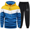 Autumn Winter Trend Mens Tracksuit Tricolor Striped Hoodies and Black Sweatpants High Quality Male Daily Casual Sport Hooded Set