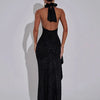 Mozision Sparkle Thigh High Split Sexy Maxi Dress Women Gown Black Half High Collar Sleeveless Backless Bodycon Sexy Long Dress