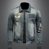 ABOORUN Men Denim Jackets Fashion Eagle Embroidery Jean Coats High Quality Outerwear for Male