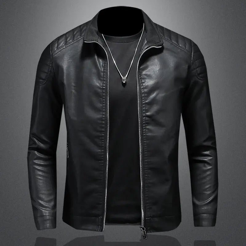 Pu Leather Jacket Men Winter Leahter Jacket Male Stand Collar Casual Windbreaker Trendy Mens Clothing Black Blue