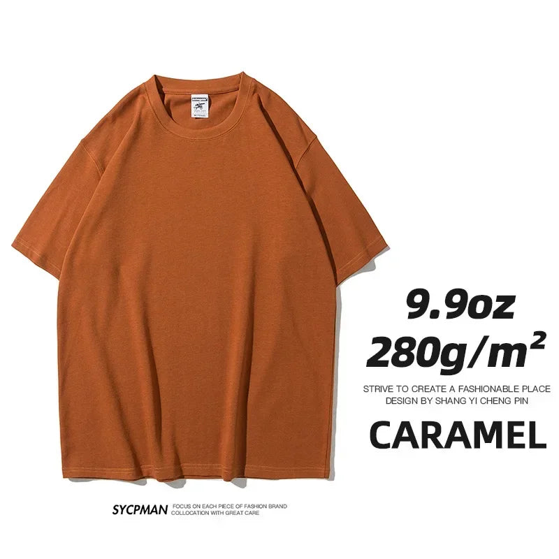 Sypcman Oversized T-Shirt 9.9oz 280 Grams Heavy High Qualtity Men Short Sleeve Tee Cotton Solid Color Customized OEM Streetwear