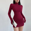 Black Half Turtleneck Mini Dress Women Y2K Long Sleeve Sexy Slim Hip Dress Fall Winter Ladies Streetwear Party Club Vestidos