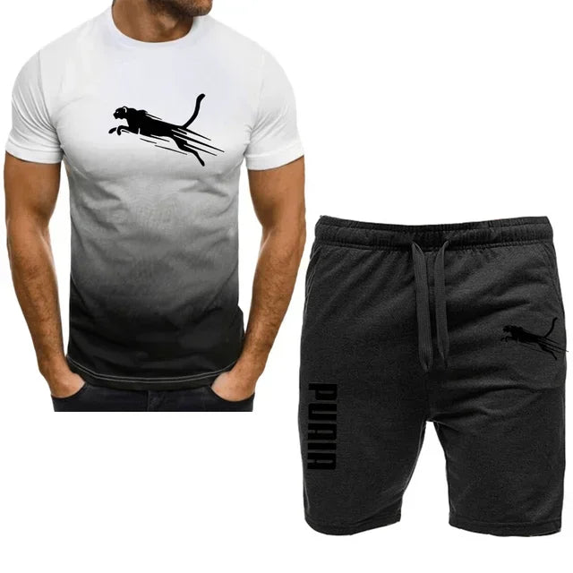 sportswear fitness set running suit casual T-shirt+shorts set breathable jogging sportswear 2-piece set for men