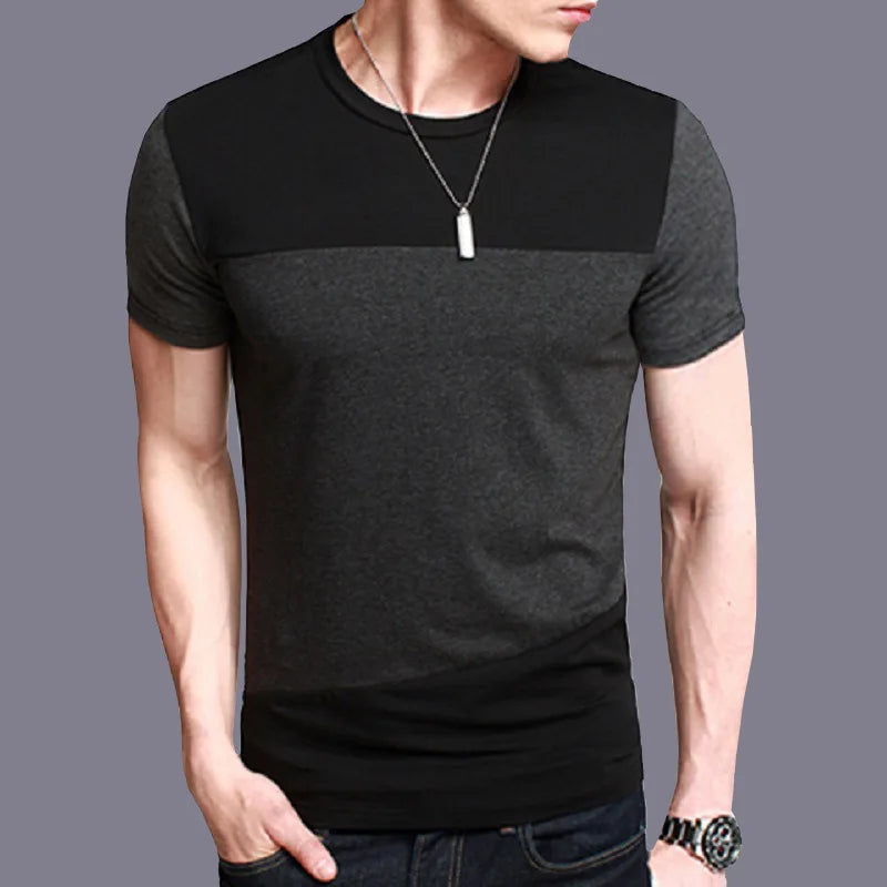 Summer Men's Short Sleeved T-shirt Short Sleeved T-shirt Plus Size Men's Contrasting Color Patchwork T-shirt