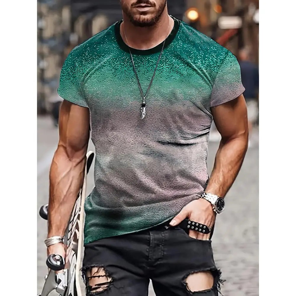 Vintage T Shirt For Men Gradient Graphic 3D Printed Short Sleeve T-Shirts Oversized Men Clothing Outdoor Tops Outdoor Streetwear