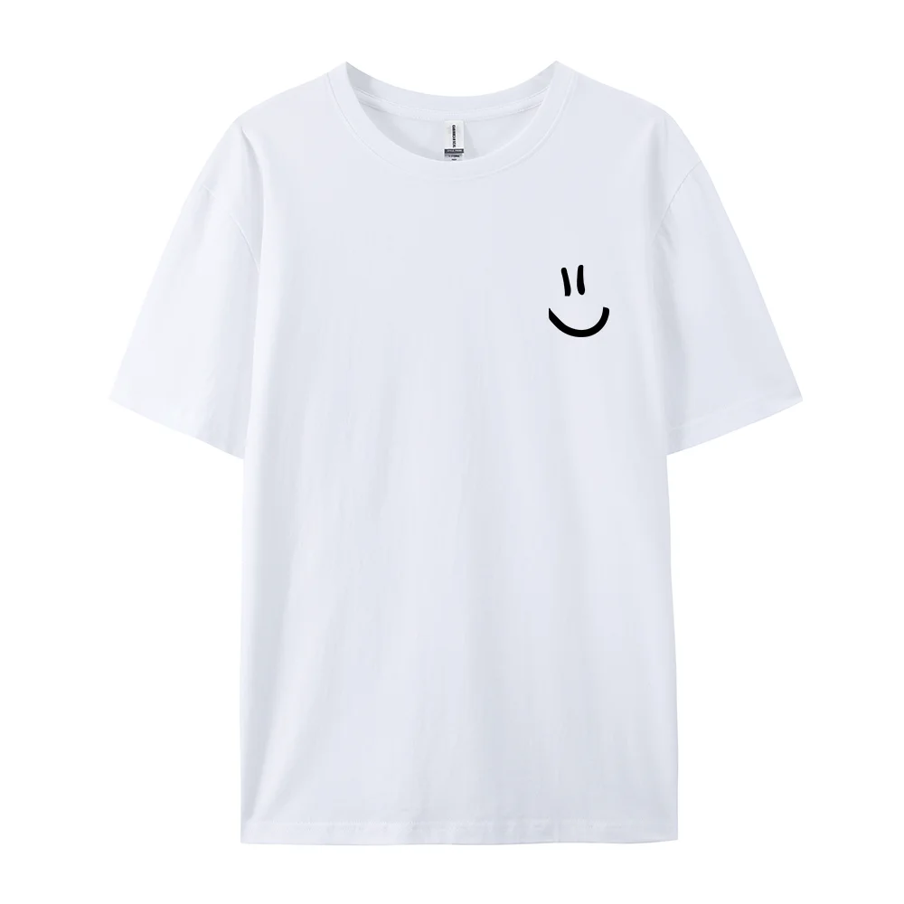 Minimalist Smile Face Style Graphic Print Tops Men Hip Hop Tee Clothes T Shirt Summer Breathable T-Shirt Street Cotton Tshirt