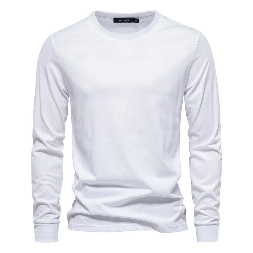 Men‘s T-shirts 100% Cotton Long Sleeve Casual Tops Spring Autumn Classic Men Clothing Solid Color High Quality Backing T-Shirt