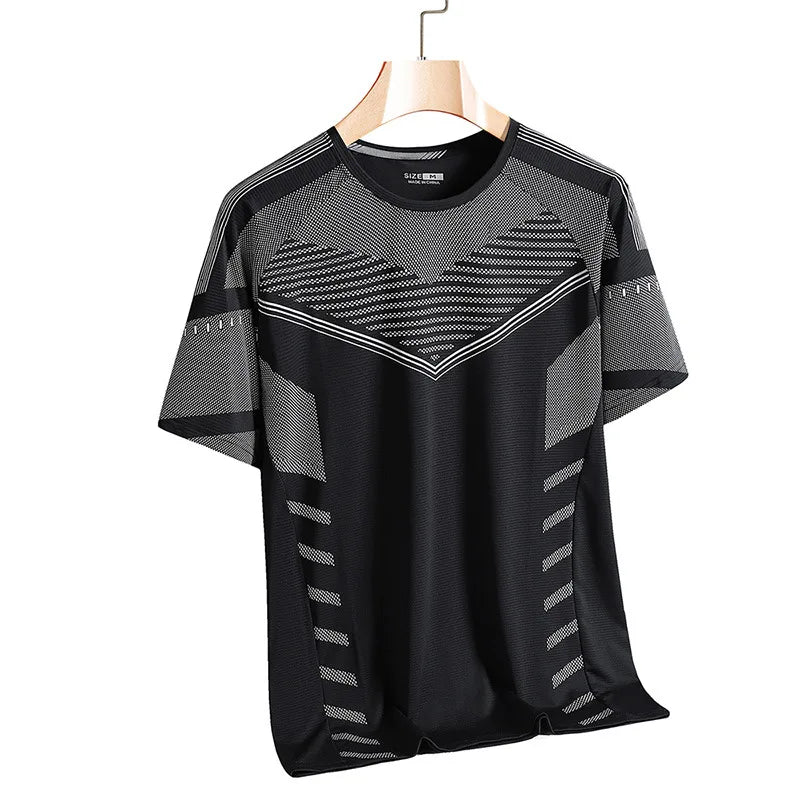 Men's T-shirt Sports T-shirts Quick-drying Stripe Printed Tees Short Sleeve Tees Outdoor Running Tee Oversized Men Clothing Tops