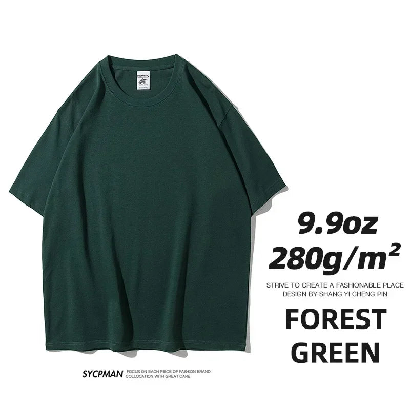 Sypcman Oversized T-Shirt 9.9oz 280 Grams Heavy High Qualtity Men Short Sleeve Tee Cotton Solid Color Customized OEM Streetwear