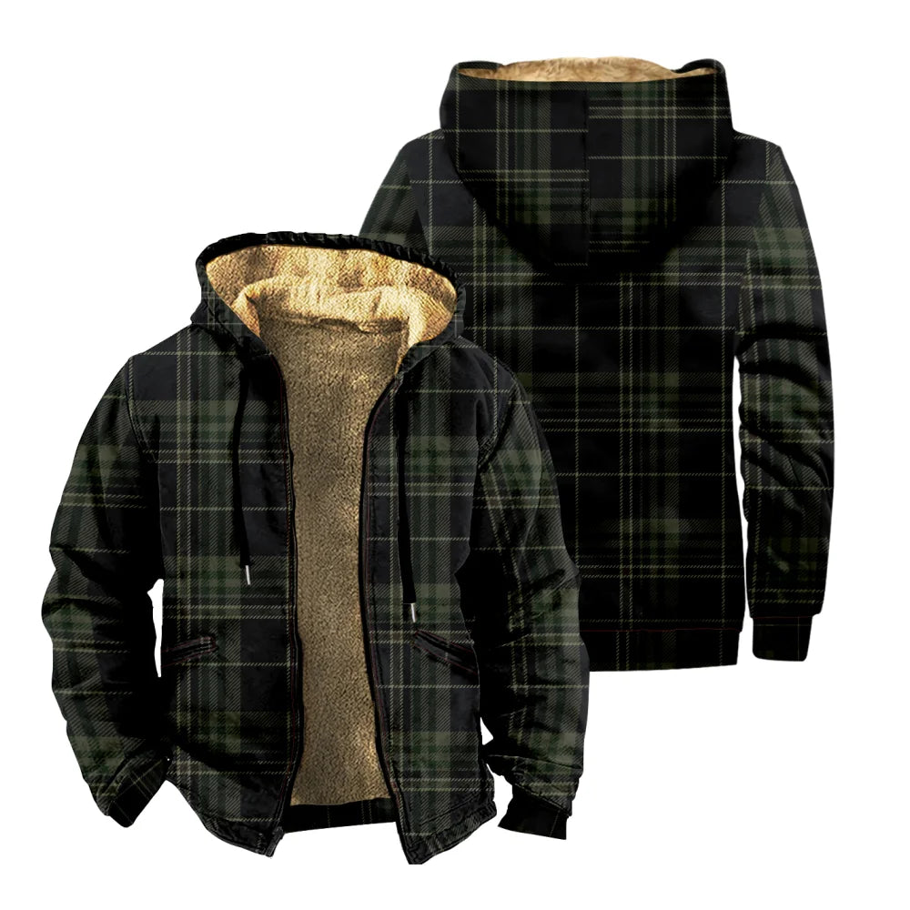 Men's Winter Vintage Dark Green Parkas Long Sleeve Plaid Pattern Warm Jacket for Men/Women Thick Clothing Streetwear