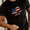 Men's Summer Casual Loose Size 100% Cotton Trendy American Flag Pattern Print Round Neck Short Sleeve T-shirt Top