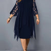 Elegant Midi Party Dress For Chubby Women Xxl O Neck Lace Sleeve Hollow Out Solid Sexy Women'S Clothing  Evening Dresses 2022