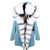 MAOMAOKONG Winter Women Real Fur Coat Fox Fur Liner Warm Jacket With Natural Fur Collar Silver Fox Big Collar Long Parkas