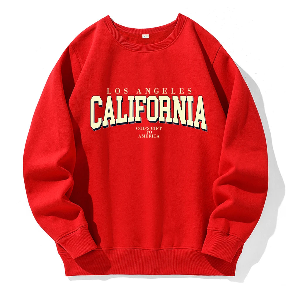 California Letter Printing Sweatshirt Men Fashion Street Clothes Vintage Fashion Tracksuit Casual Warm Round Neck Sportswear