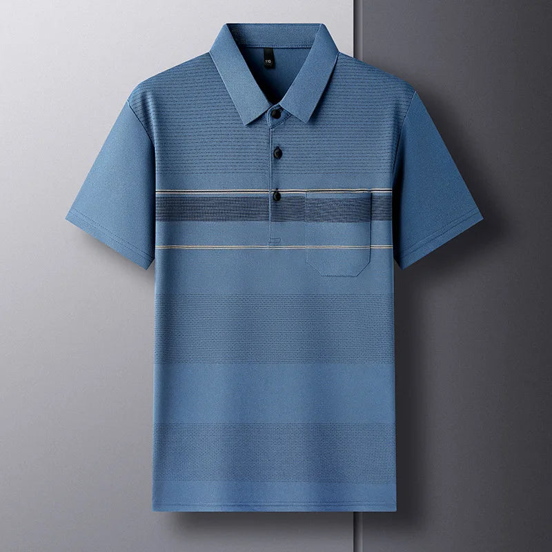 Short-sleeved T-shirt Thin Pocket Men's Lapel Ice Silk Polo Shirt Tops