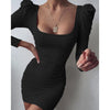 Autumn/Winter New European and American Women's Bag Hip Skirt Sexy Bareback Stacked Shoulder Long Sleeve Dress