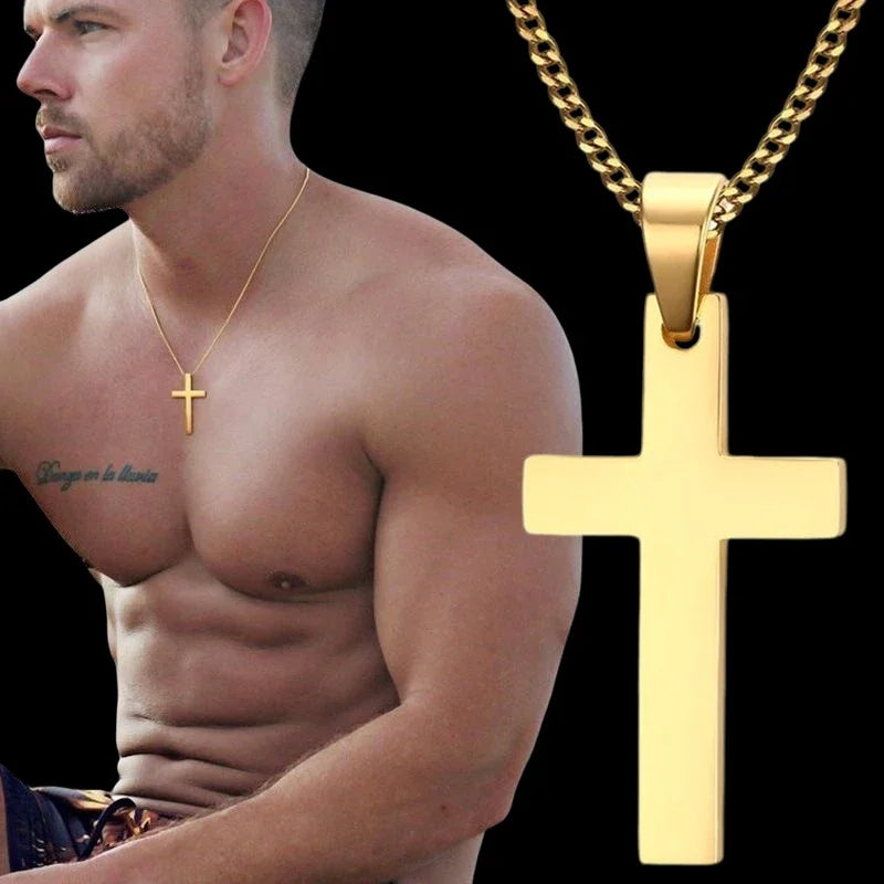 Punk Stainless Steel Cross Pendant Necklace for Men Women Minimalist Gold Silver Color Jewelry Male Female Necklaces Chokers