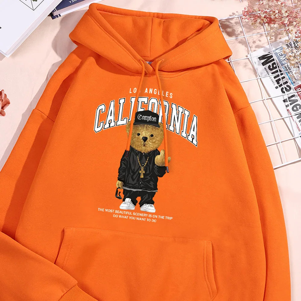 Hip Hop Bear Hoodie Men Los Angeles California Letter Hoodies Streetwear Hip Hop Sweatshirt Street Comfort Hoody Men's Clothing