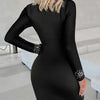 Sexy Elegant Evening Party Dresses New Fashion  Autumn Winter Casual Sheer Mesh Patchwork Rhinestone Decor Bodycon Dress