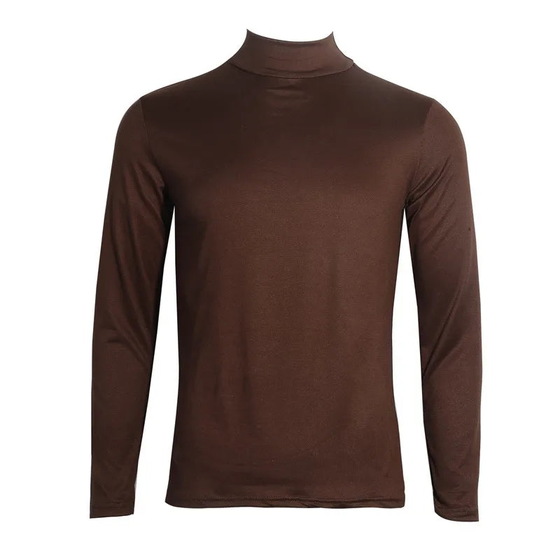 New Fashion Base Tee Shirt Men Slim Fit Polyester High Neck Pullover Turtleneck Sweater Tops Shirt For Male Spring Autumn TShirt