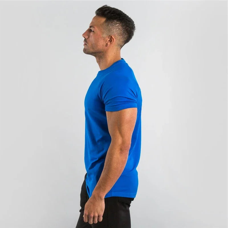 Brand gym clothing fitness t shirt men fashion summer sports short sleeve t-shirt cotton bodybuilding muscle workout tshirt man