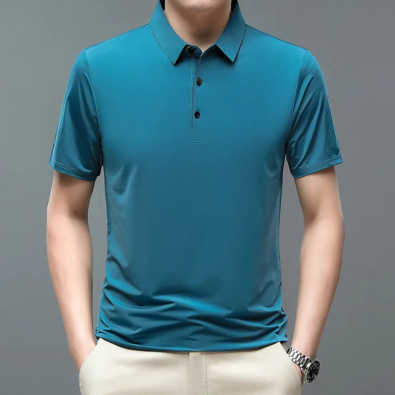 Solid Color Short-sleeved T-shirt Ice Silk Breathable Men's Business Casual Polo Shirt