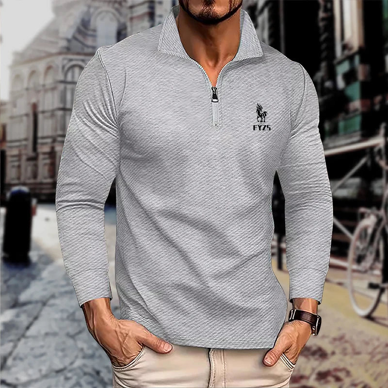 Spring and Autumn men's long sleeved shirt, comfortable business T-shirt, men's street casual fashion top