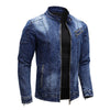 ABOORUN Fleece Denim Jacket Men Streetwear Motorcycle Biker Coats Slim fit Jackets Male Clothes