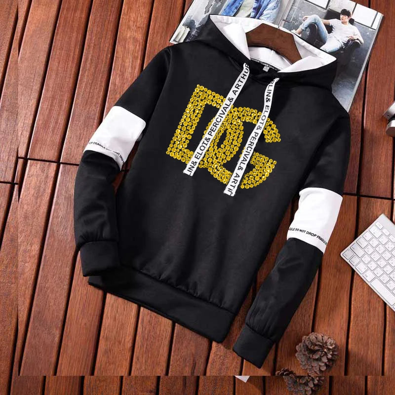 Letter Printed Hoodies Men's Graphic Drawstring Loose Tracksuit Top Trendy Hip Hop Hooded Pullover Male Outdoor Jogging Hoody