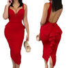 Elegant Sexy Evening Party Dress New Women's Backless Ruffles Patchwork Dress Women's Spaghetti Strap V-neck Slim Fit Dress