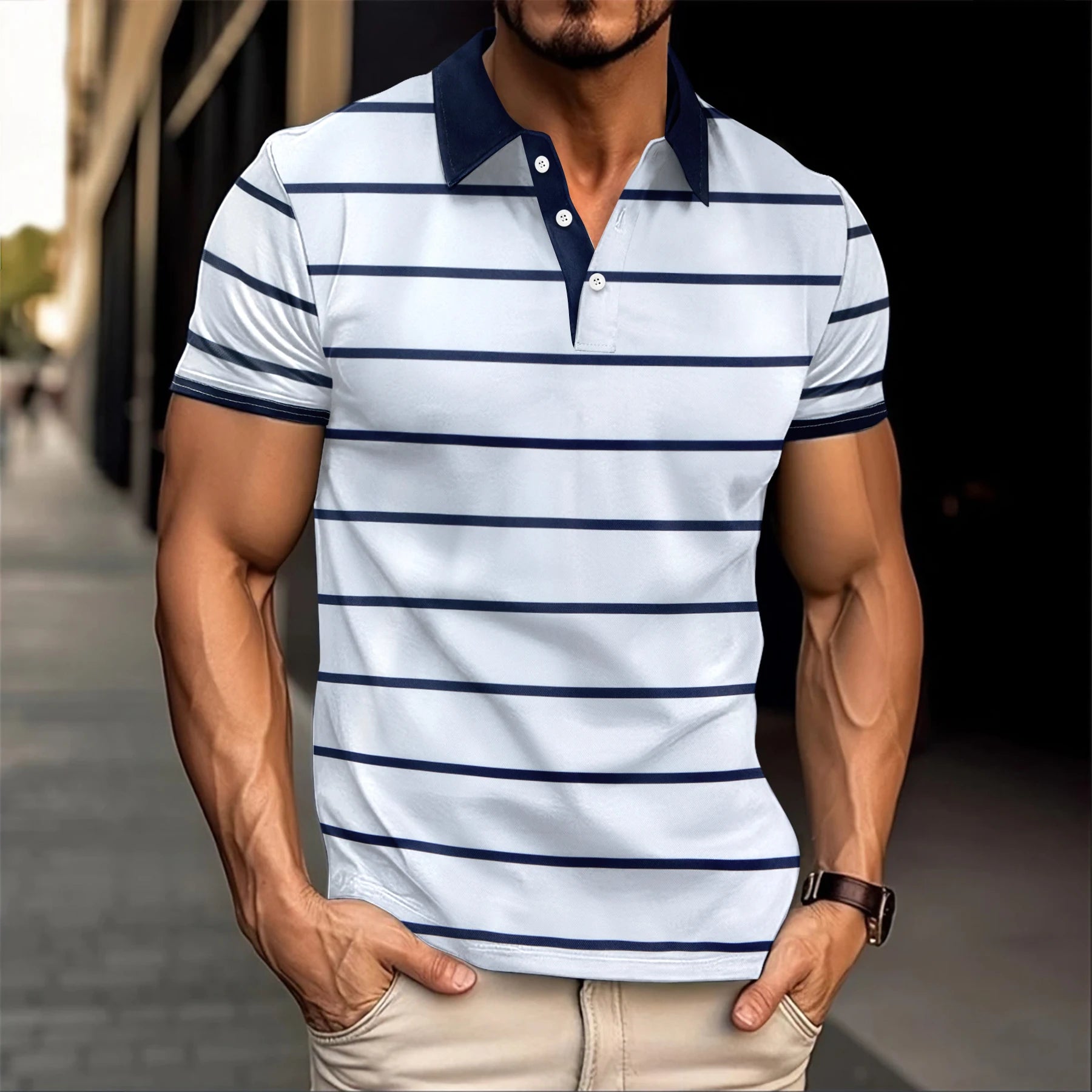 Summer Men's Casual Polo Shirt Lapel Fashion Color Matching T-shirt Business Casual Shirt Office Commuter Sports Top S-XXXL