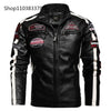 Autumn Winter Fleece Men's Motorcycle Leather Jacket Embroidery Racing Coat Windbreaker Outwear Faux Leather Biker Jacket