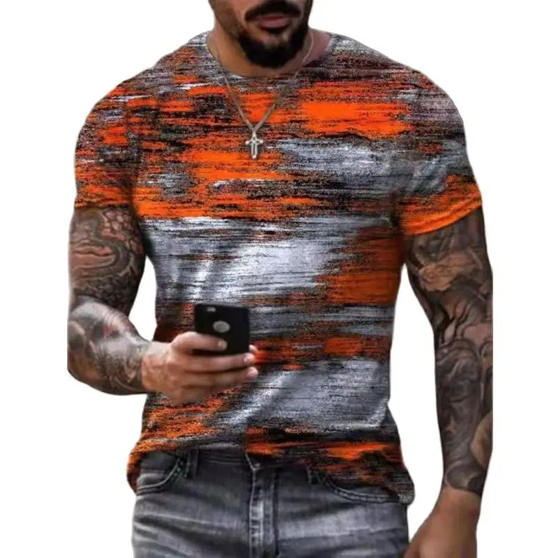 Vintage Men's T Shirts Personality Color Stripe Printed Fashion  O-Neck Short Sleeve Oversized t shirt  Breathable Streetwear