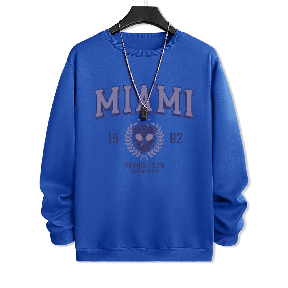 Miami Letter Pattern Printing Men Sweatshirt Casual Street Comfortable Pullover Fashion Hip Hop Tracksuit Autumn Warm Clothes