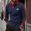 Men's long sleeved polo shirt, spring and autumn casual sports breathable top, men's fashion patchwork polo shirt