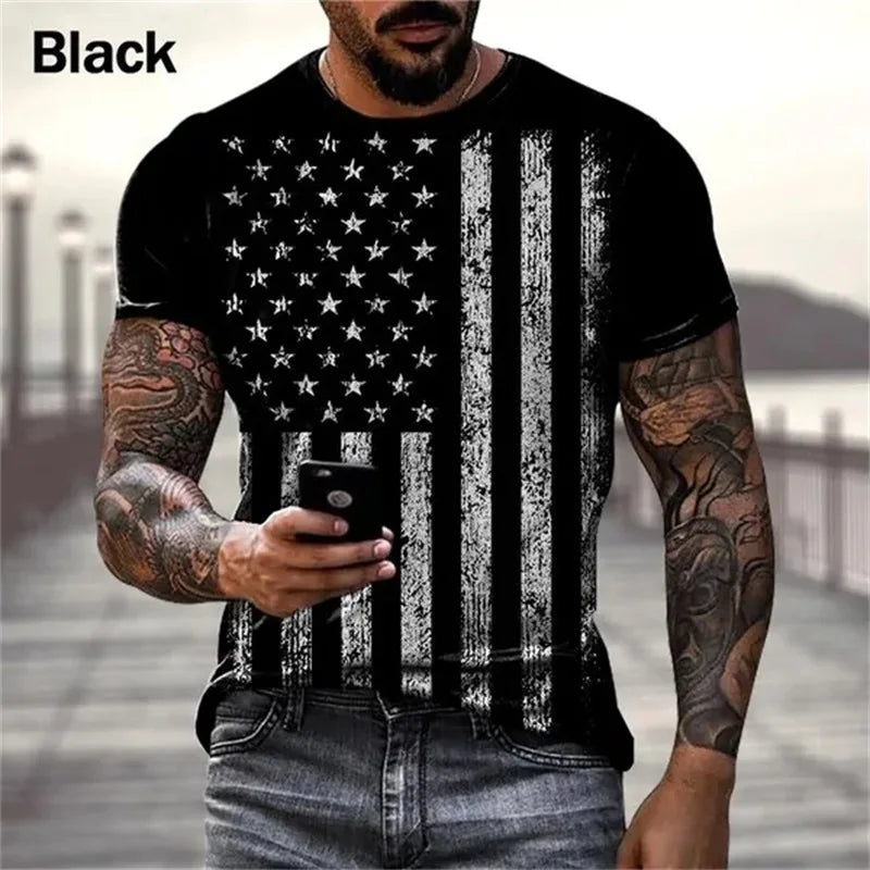 3d Printed USA Flag Graphic Tshirt For Men Personalized Hipster Short Sleeve Retro T Shirt Streetwear Mens Oversized Tee Tops