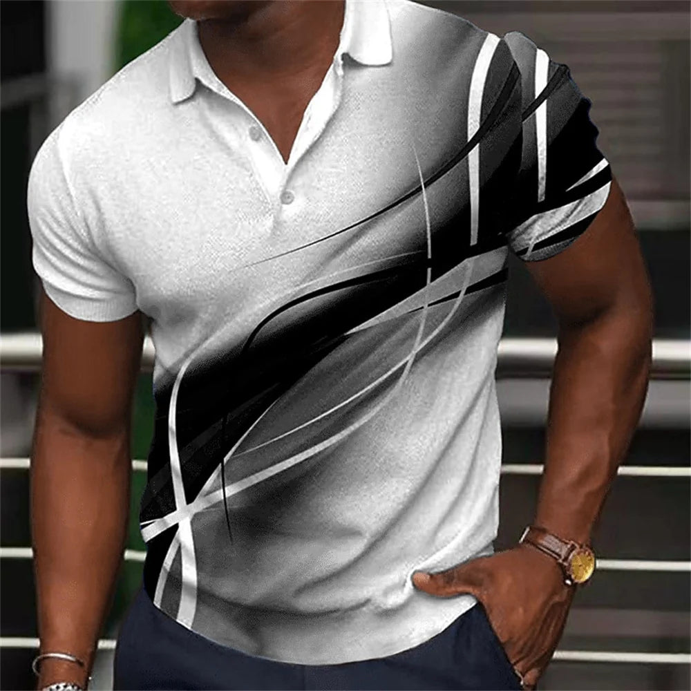 Polo Shirt Fashion Men'S Gradient Line Summer Short Sleeved T-Shirt Casual Daily Lapel Topt-Shirt Striped T-Shirt Men'S Clothing