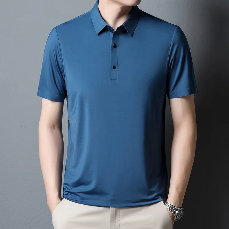 Solid Color Short-sleeved T-shirt Ice Silk Breathable Men's Business Casual Polo Shirt