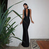 Elegant Halter V Neck Backless Dresses for Women Black Sleeveless Bodycon Long Dress Club Party Evening Prom Gown Cocktail Gold