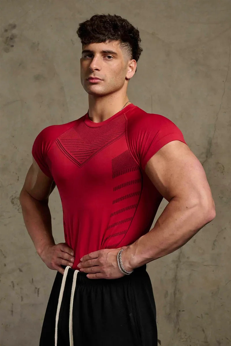 High quality spandex Men Running T Shirt Quick Dry Fitness Shirt Training exercise Clothes Gym Sports Shirts  Short Sleeve Tops