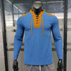 Cross-border new men's waffle color matching strap V-neck top casual long-sleeved bottoming T-shirt