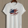 Men's Summer Casual Loose Size 100% Cotton Trendy American Flag Pattern Print Round Neck Short Sleeve T-shirt Top