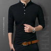 Men's Business Casual Polo Long Sleeve T-shirt Summer Comfortable and Breathable Solid Top